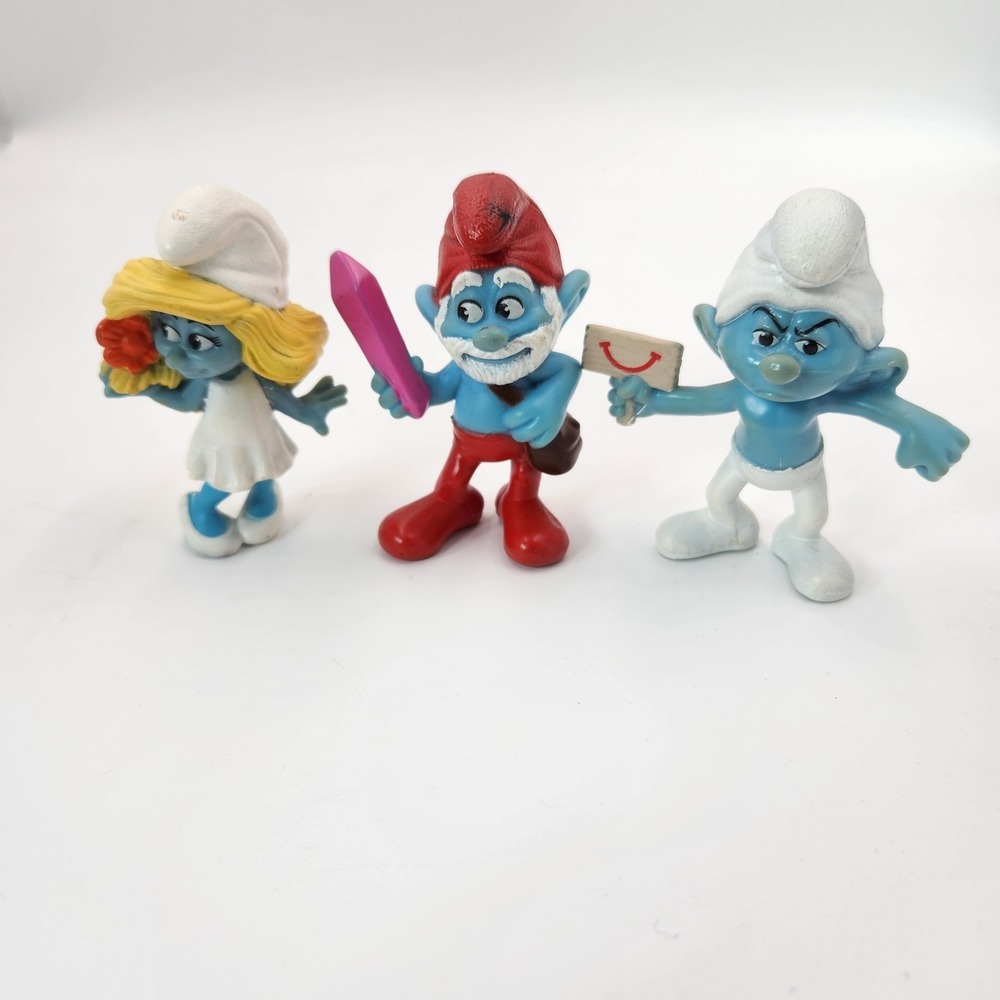 Smurf Smurfette Papa Smurf Grouchy Toy Figure McDonalds Happy Meal - Lot of 3